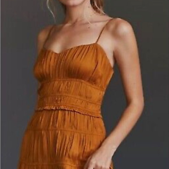 Satin-feel Anthropologie dress in Black (orange only for photo) - Picture 7 of 14